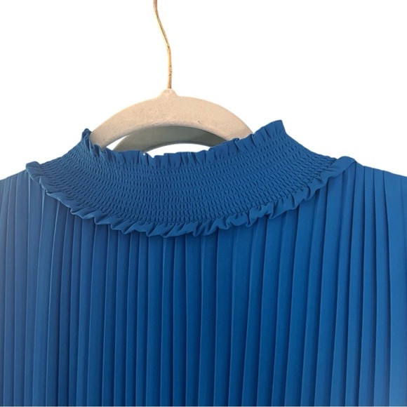 Nanette Lepore Elegant Blue Pleated Dress Sleeveless Sz 8 - Picture 6 of 10